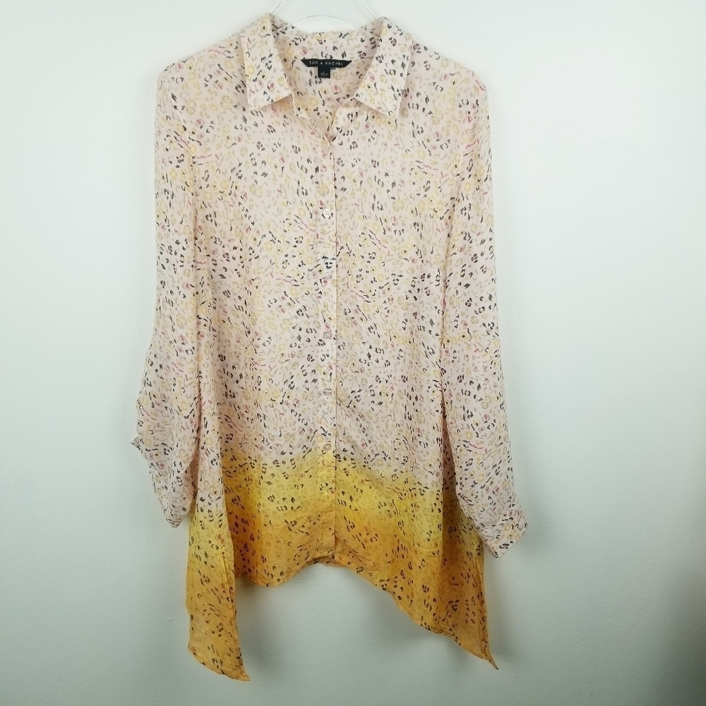 Zac & Rachel Animal Print Ombre' Long Sleeve Button Front Top